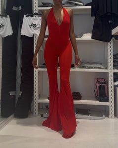 RED V JUMPSUIT LIGHTWEIGHT LYCRA