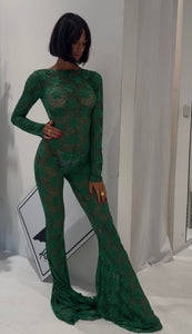 GREEN LONG SLEEVE JUMPSUIT