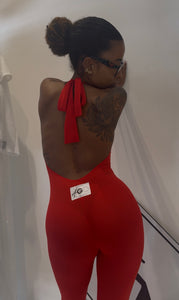RED V JUMPSUIT LIGHTWEIGHT LYCRA