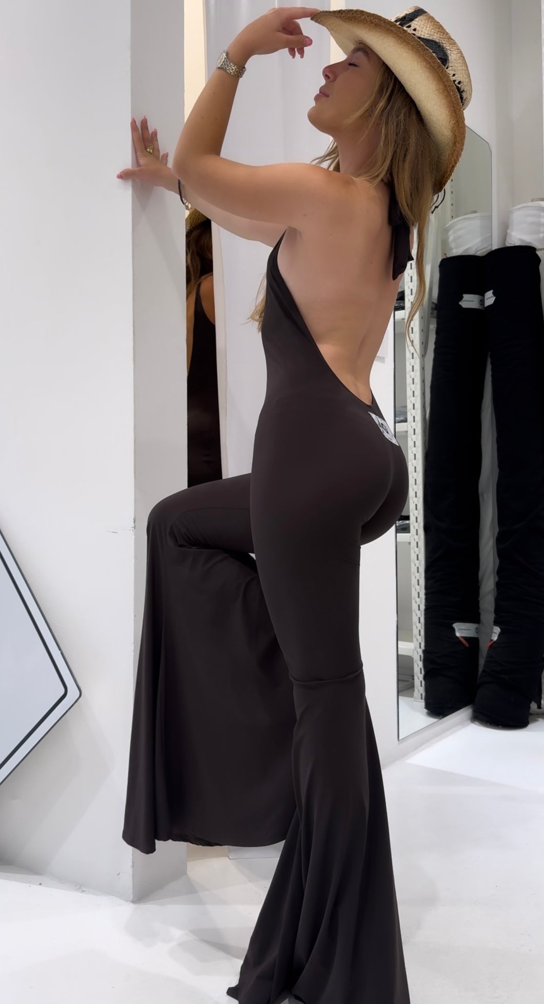 DARK BROWN COLOR V JUMPSUIT LIGHTWEIGHT LYCRA