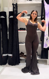 DARK BROWN COLOR FLARED TANK TOP JUMPSUIT LIGHTWEIGHT LYCRA