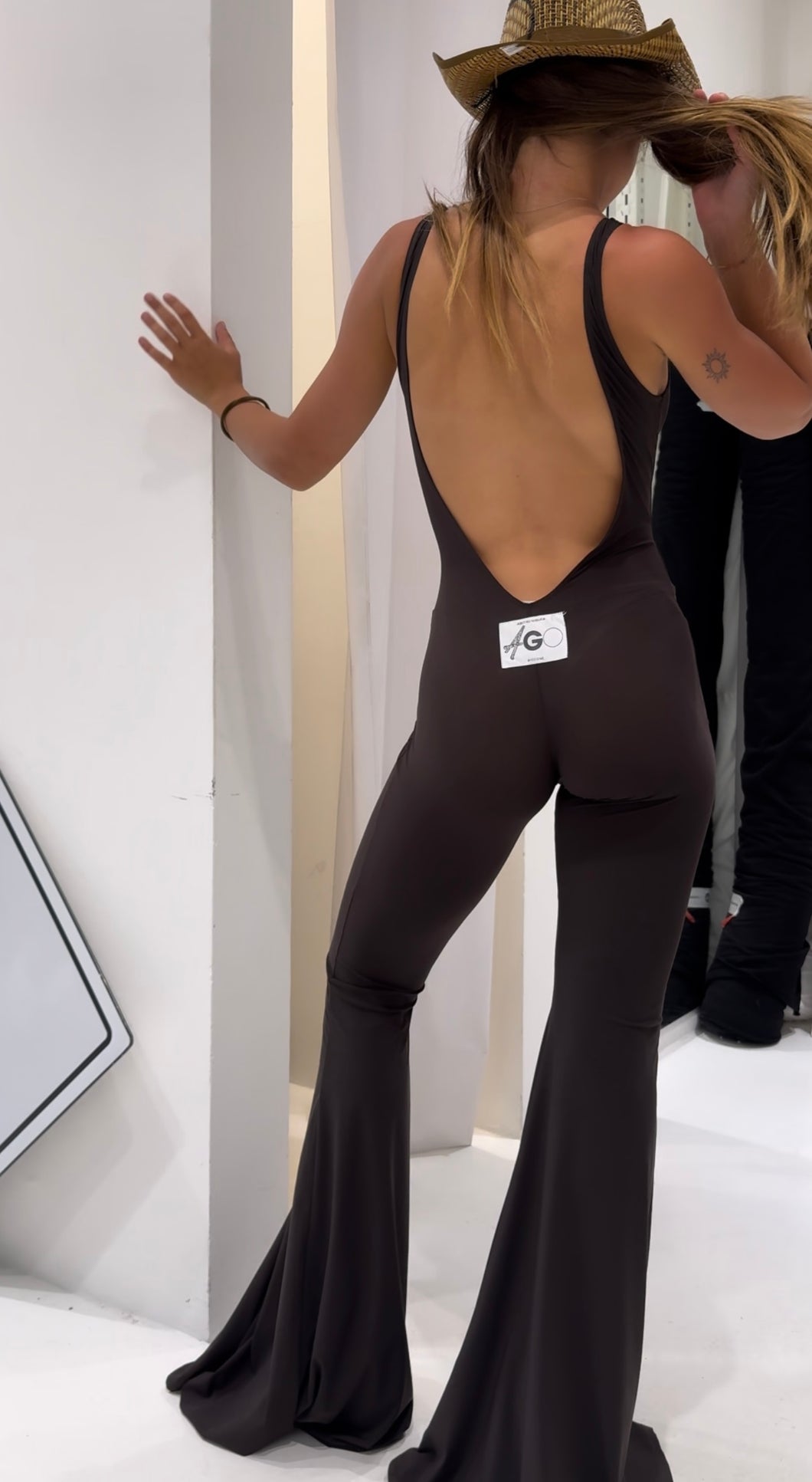 DARK BROWN COLOR FLARED TANK TOP JUMPSUIT LIGHTWEIGHT LYCRA