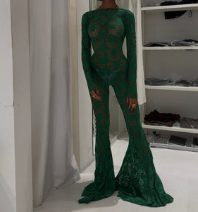 GREEN LONG SLEEVE JUMPSUIT