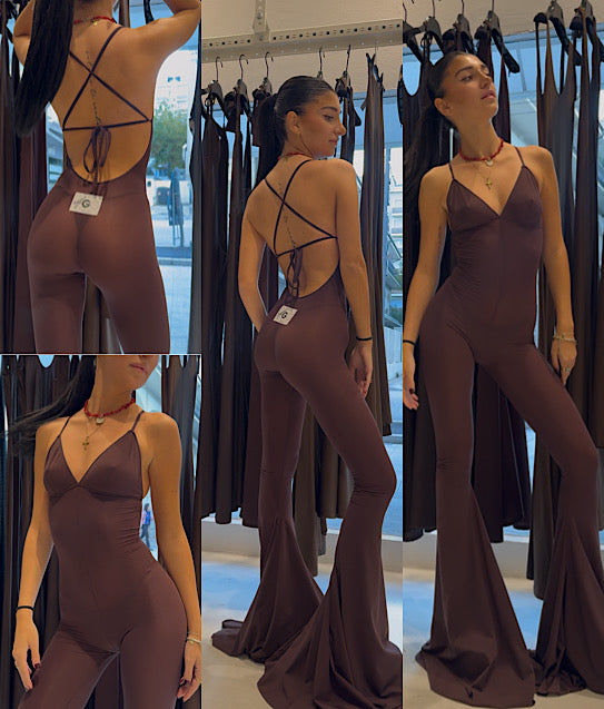 LIGHTWEIGHT LYCRA TRIANGLE JUMPSUIT WINE COLOUR
