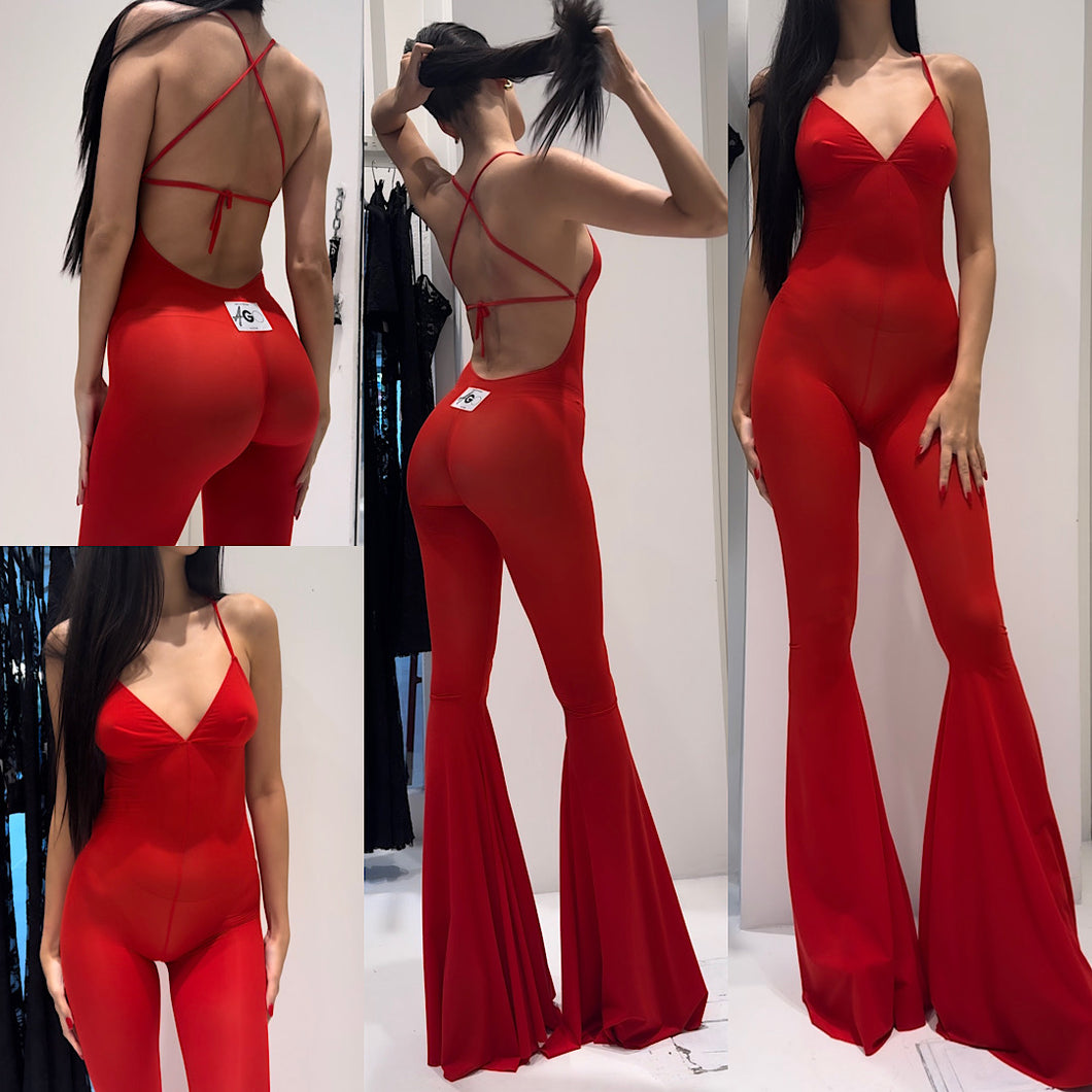 RED TRIANGLE JUMPSUIT LIGHTWEIGHT LYCRA