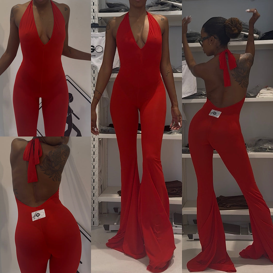 RED V JUMPSUIT LIGHTWEIGHT LYCRA