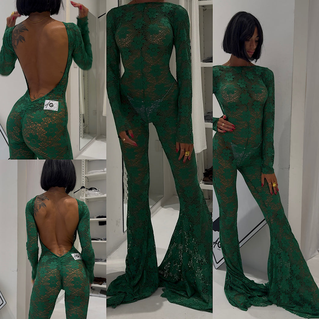 GREEN LONG SLEEVE JUMPSUIT