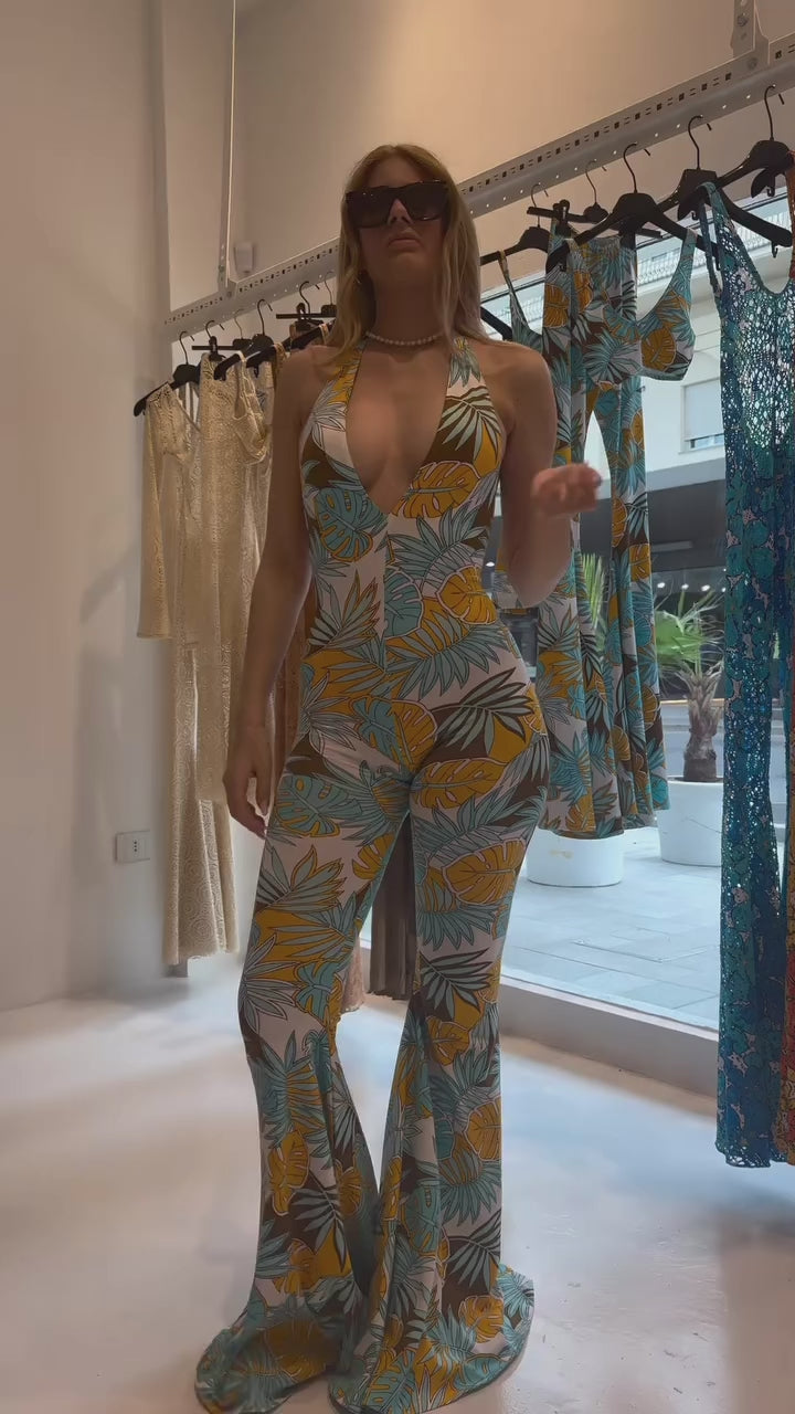SKY BLUE LEAF JUMPSUIT